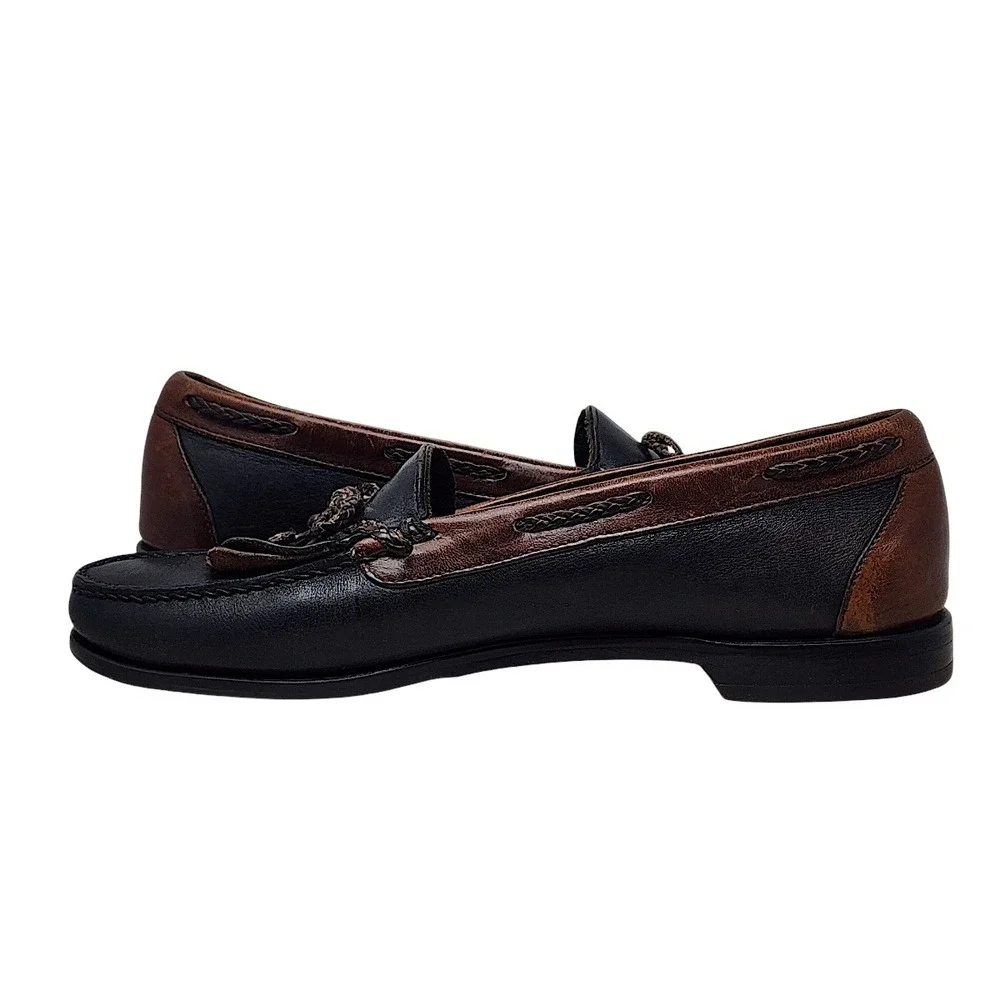 Johnston & Murphy Kiltie Loafers 11 D Mens Black Brown Tassel Leather Moc Toe